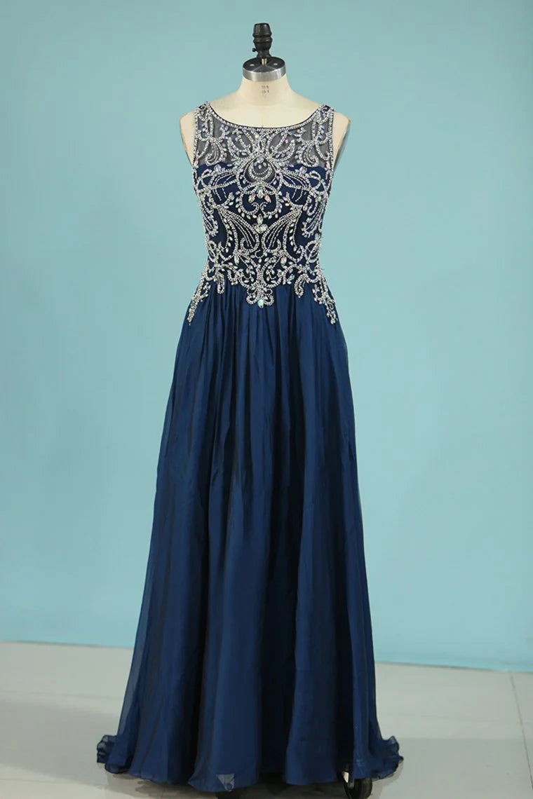 Party Dresses Scoop Chiffon With Beading Sweep Train